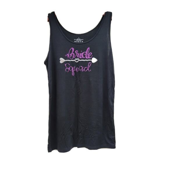 Black Tops - Bride Squad Glitter Tank Black Purple Silver Size Large